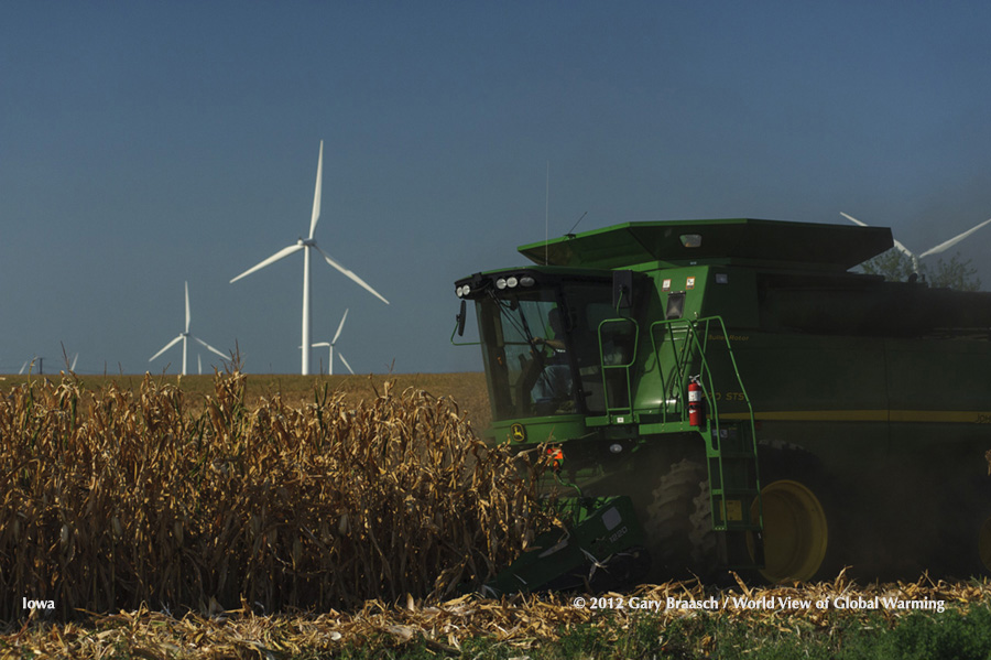 Iowa, a leader in wind generation and turbine manufacture, ironically was center of the 2012 drought, losing corn crops to searing heat and lack of rain. 