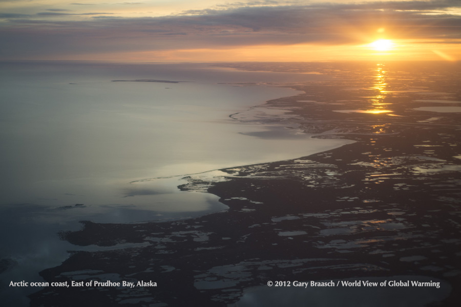 Ice free Arctic Ocean in 2012 when ice cover reached record minimum, view East from Prudhoe Bay.