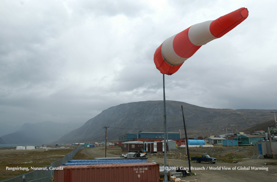 Elders in Pangnirtung, Canada, Baffin I., report more wind, more clouds and rain than when they were younger, as signs of global warming.