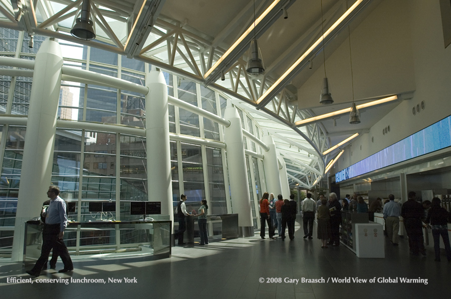 Cities Communities climate. New York Bloomberg News energy conserving lunch room