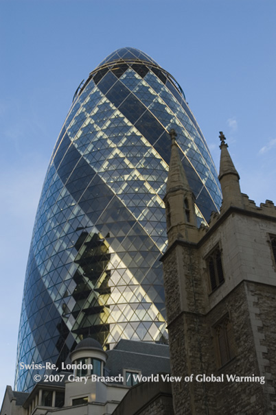 30 St Mary Axe, London, known as the Gherkin, uses half the power a similar tower would typically consume. 