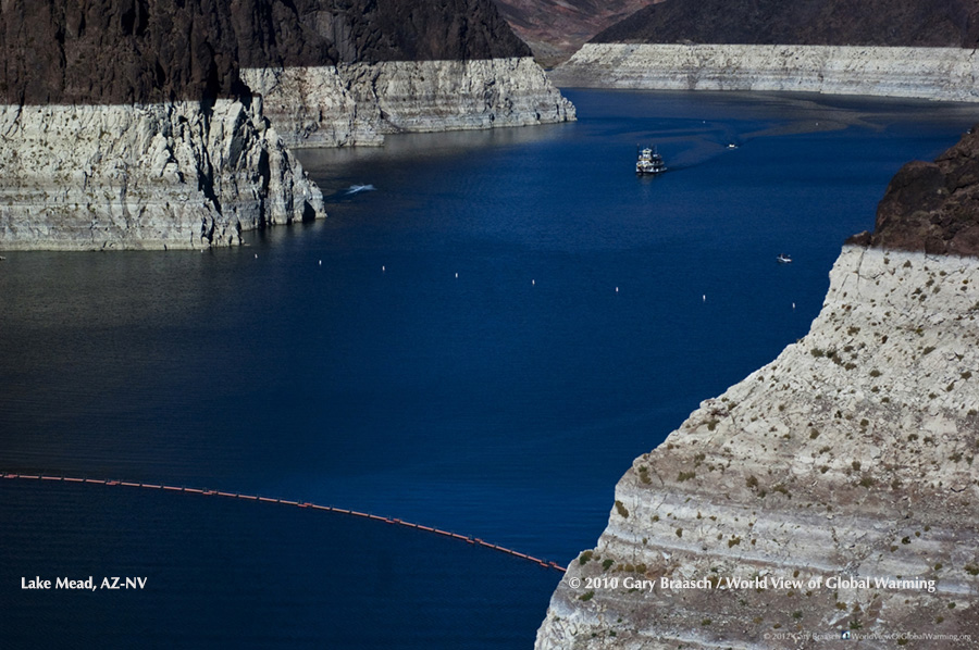 Lake Mead, Colorado River, Nevada and Arizona, losing water rapidly in a long-term drought over the American Southwest. Water level in October 2010 was lowest since Hoover dam built in the 1930s.