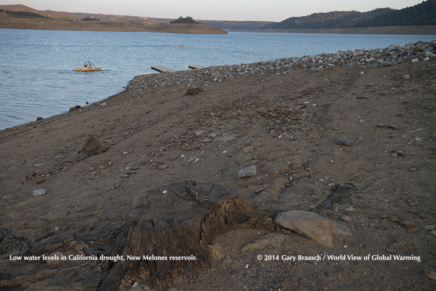 New Melones reservoir, California, holding Stanislaus River water for downstream agricultural use (mainly),  is at 40 percent capacity in this May 2014 photograph. See Water