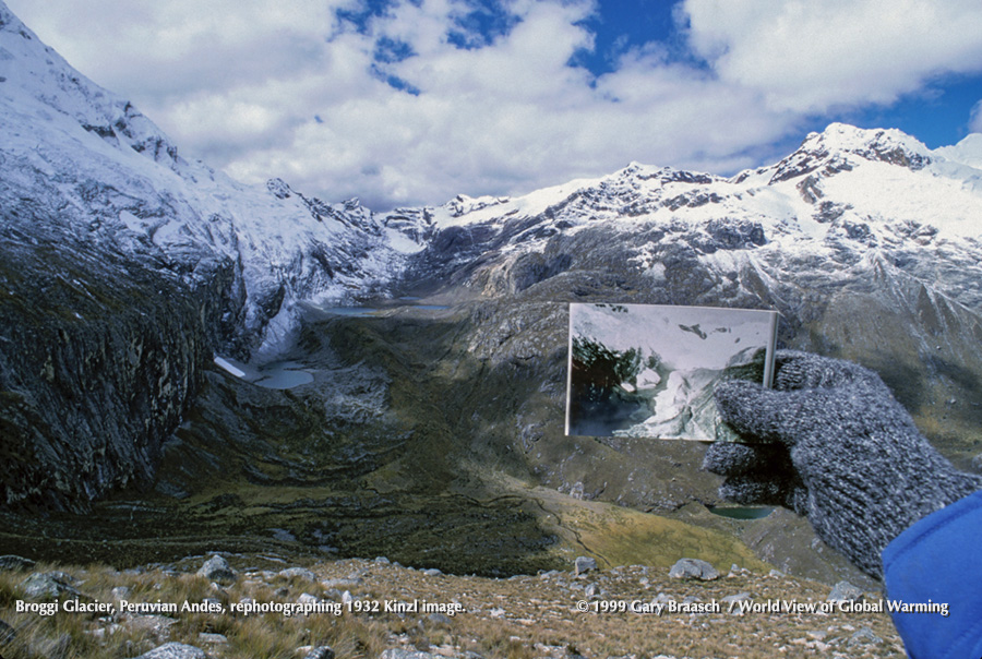 Comparing 1932 Hans Kinzl photograph of Glacier Broggi, Peruvian Andes, with glacier now nearly gone.