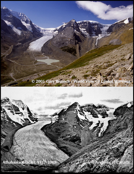 Glacier recession, Athabasca Glacier, Canada, 1917 to 2005 