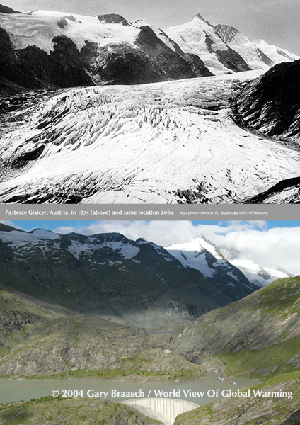 Site of Pasterze glacier in 1875, rephotographed August 2004. Archival image courtesy H. Slupetzky.