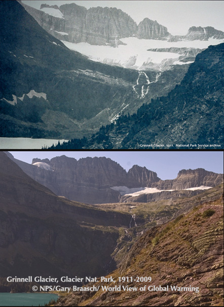 Glacier National Park losing its namesakes at rapid pace: Grinnell Glacier in 1911 and 2009.