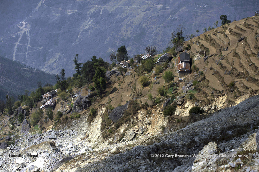 Large landslide chews up terraces, farms, in Ramche, Nepal, nearLangtang National Park. See Himalaya section of website for more of this coverage