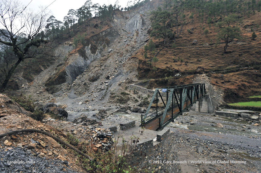 Landslides of 2010 damage roads, bridges on Revati River, Bageshwar District of Uttarakhand, India