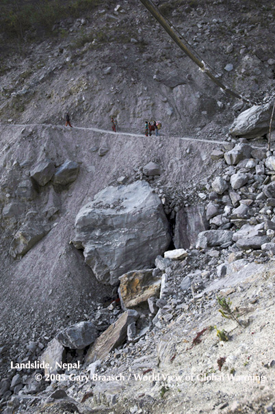 Huge landslides in recent years isolated Jibjibe, Nepal, from roads, water & hospitals. Kalakistan area Langtang National Park buffer zone.