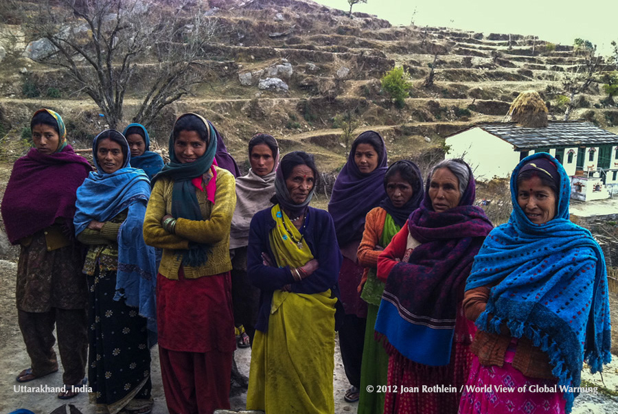 Women of Chausali, Uttarakhand, India must wait hours to fill containers from a spring running more slowing as climate changes..