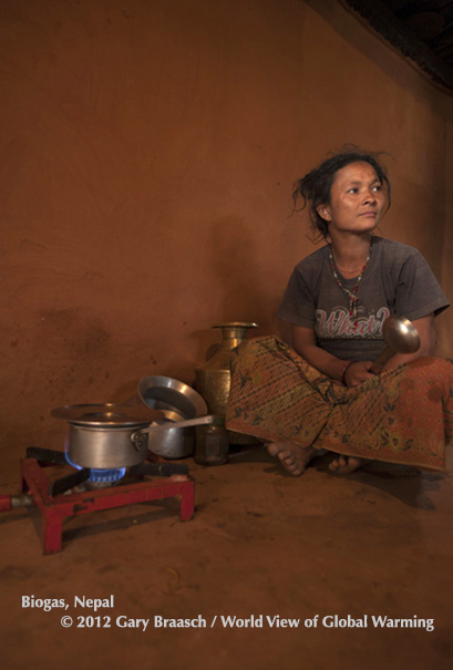 Biogas replaced open wood burning in this kitchen in Pairebensi, Nepal, part of a village-wide climate adaptation.