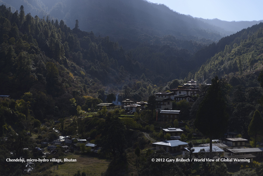 Chendebji, Bhutan, a village powered by micro-hydro, an early UN climate convention CDM project. 