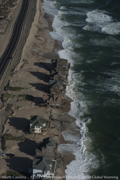 Aerial of homes on brink of destruction, Rodanthe, Hatteras Island, North Carolina
